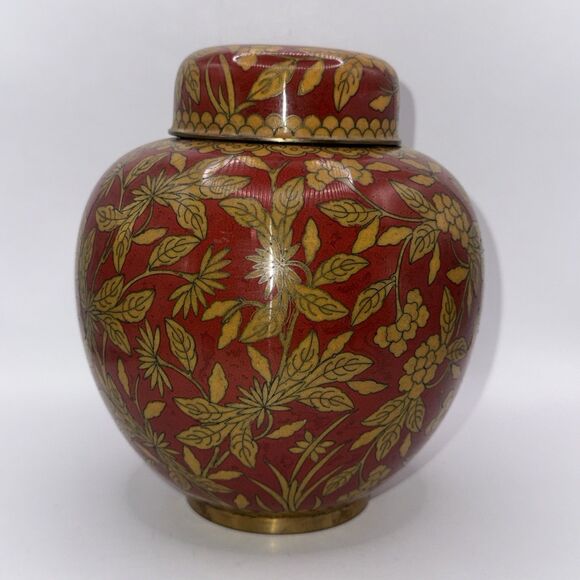 cloisonné cremation urn with an autumn forest or fall leaf design